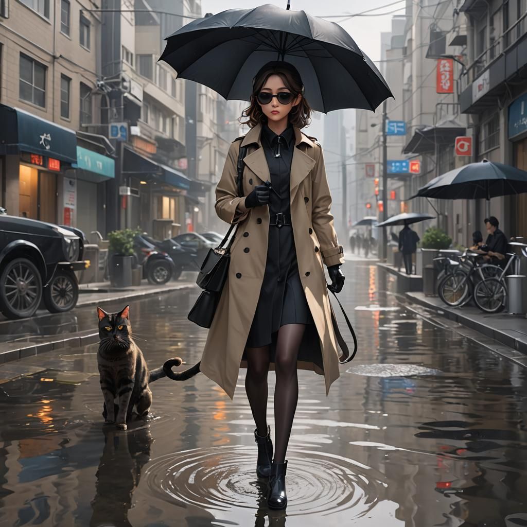 Secret Agent in Anime Style with Umbrella