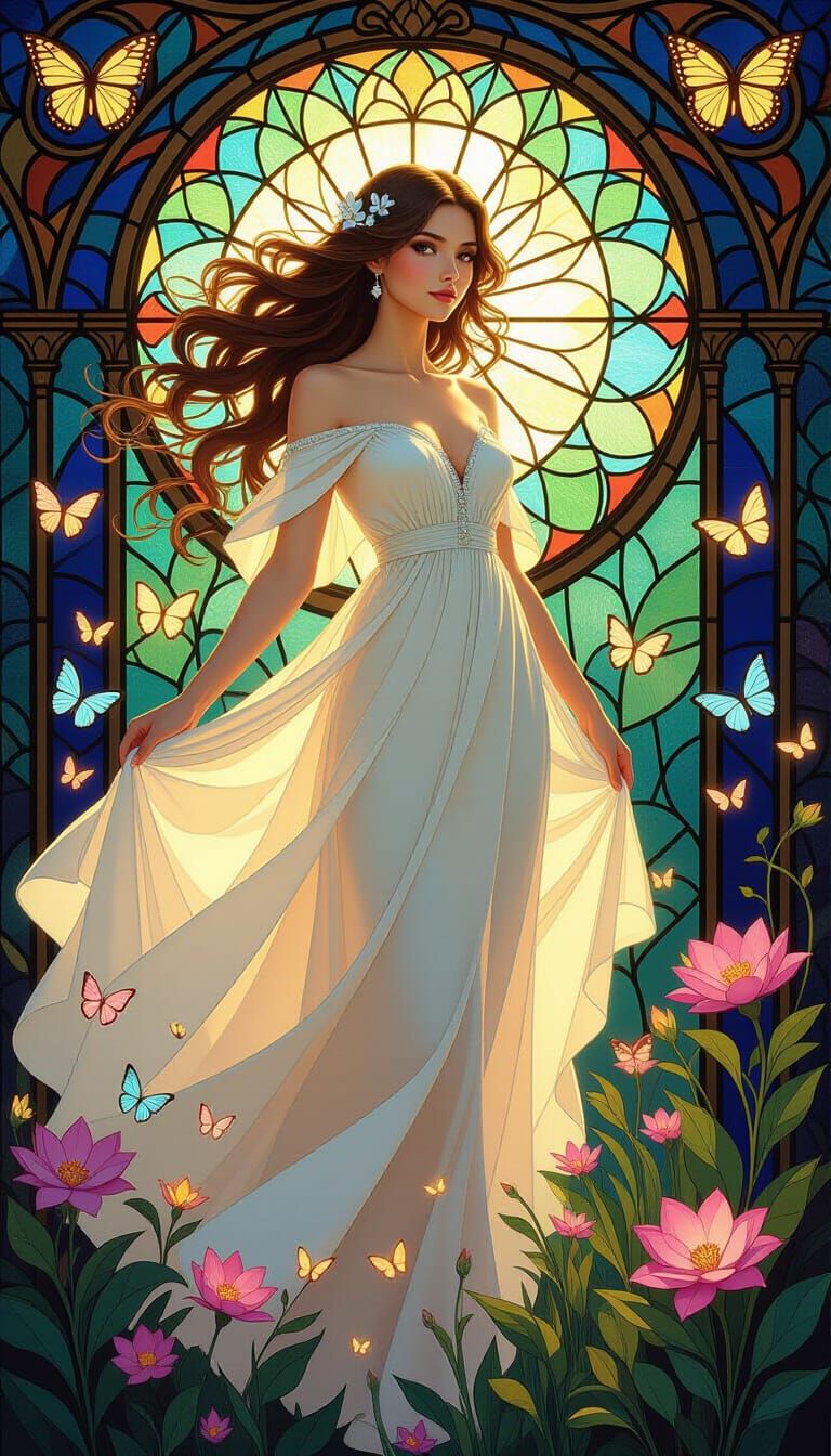 Divine Woman in Stained Glass Mosaic Oil Painting