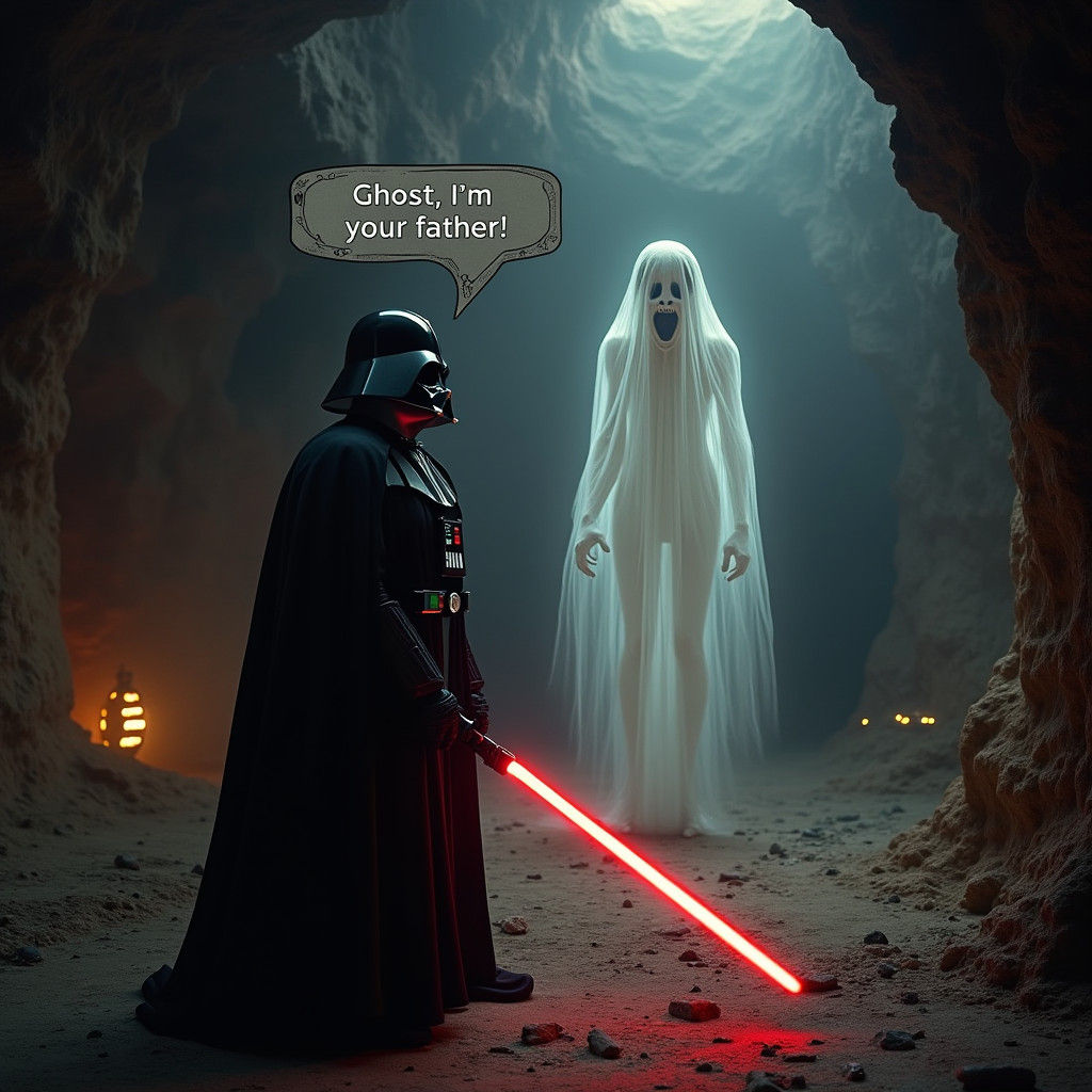 Darth Vader Confronts Ghost in Archaeological Scene
