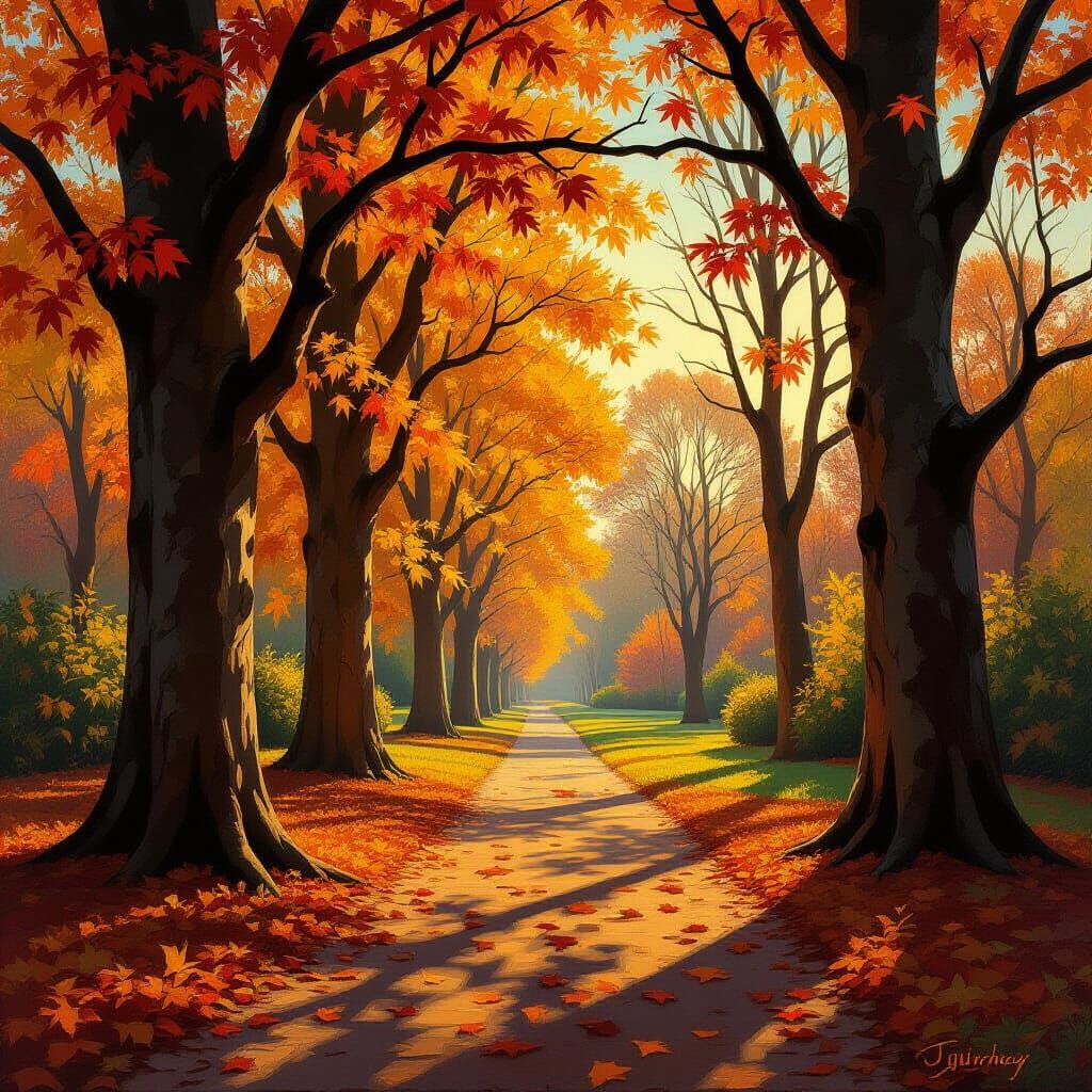 Vibrant Autumn Trees in Thick Oil Paint
