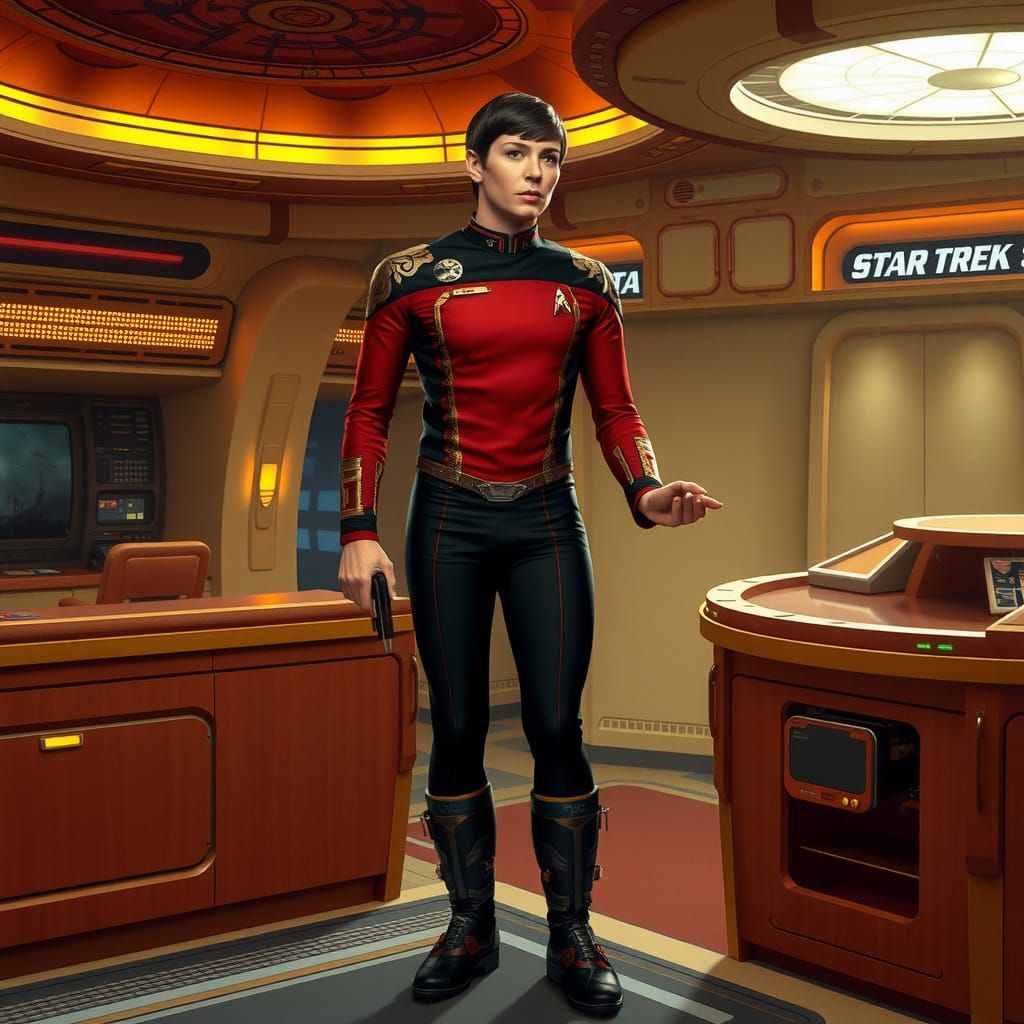 Deanna Troi and Spock Hybrid on Enterprise Bridge