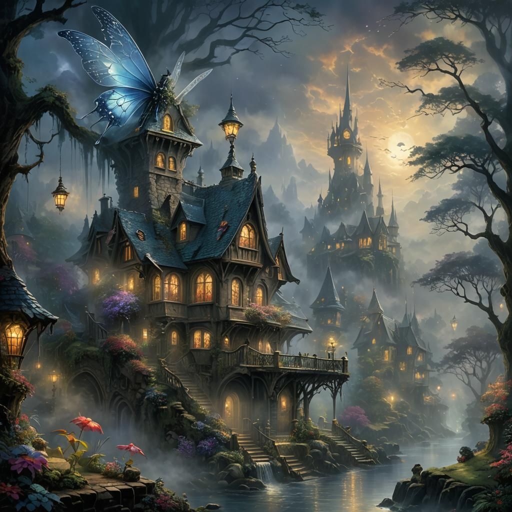 Biopunk Dark Fairy in Ethereal Mist