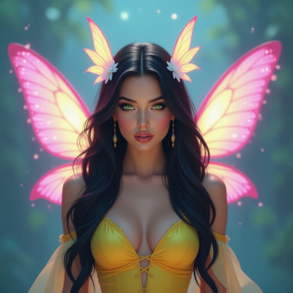 Neon Fairy in Hyperrealistic Oil Painting