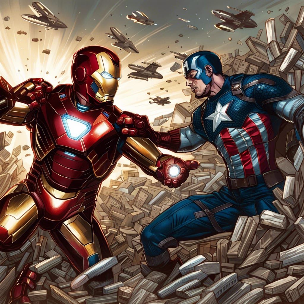 Iron Man vs Captain America Comic Book Art
