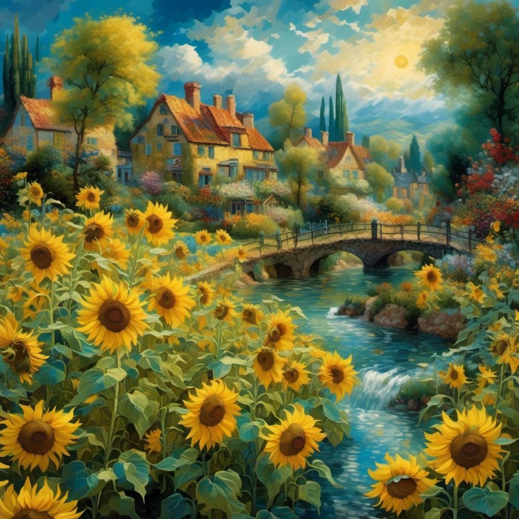 Van Gogh's Hyperrealistic Sunflower Garden