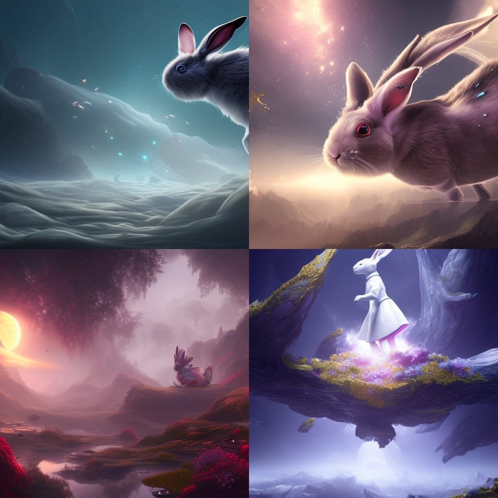 Royal White Rabbit Floating in Space