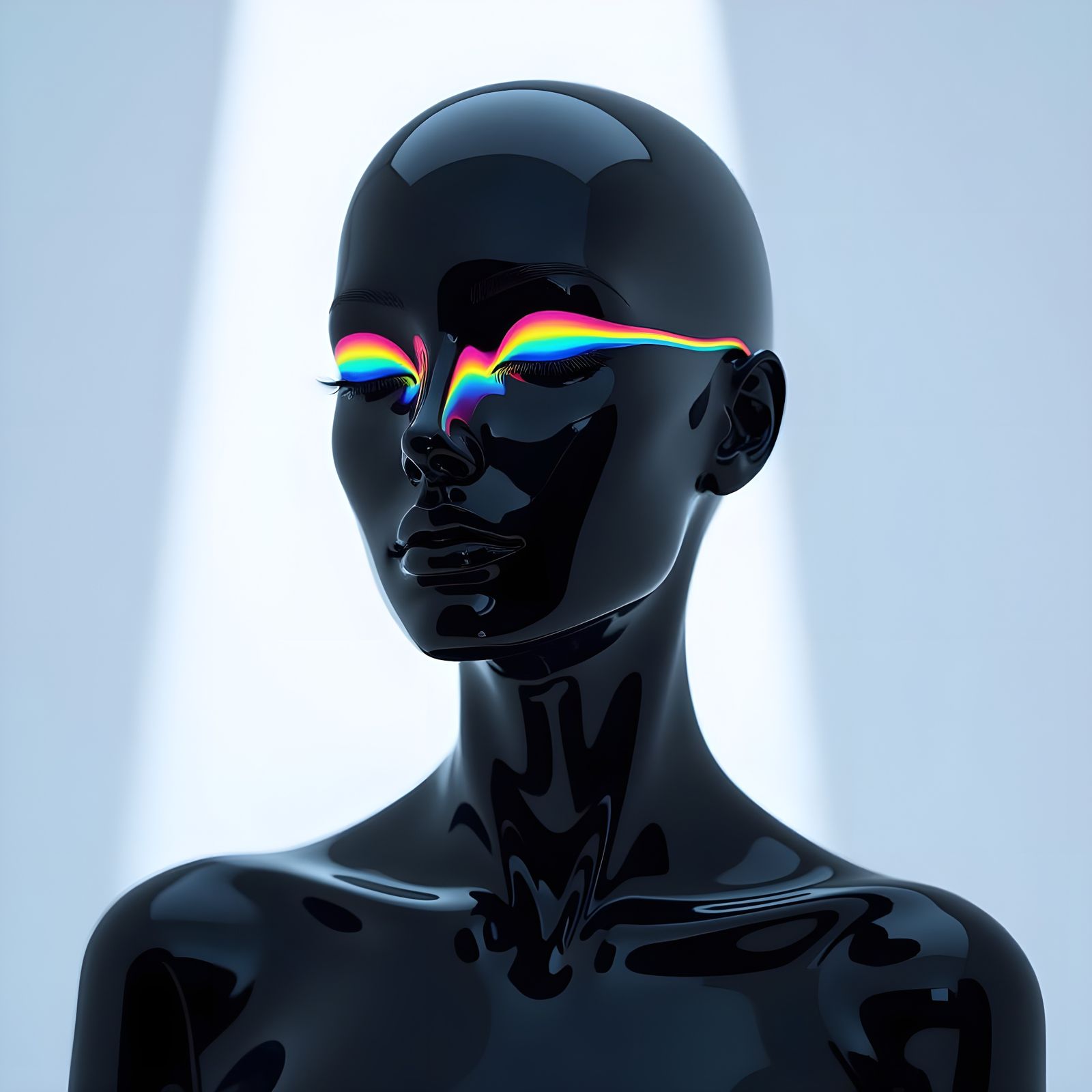 Polished Liquid Black Humanoid with Spectral Glow