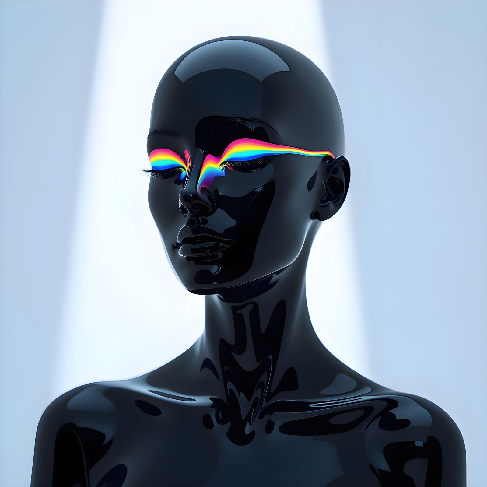 Polished Liquid Black Humanoid with Spectral Glow