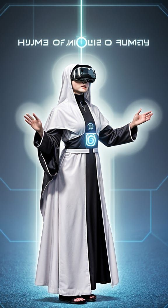 Cyber Nun Saint of Glitches in Holographic Tech Wear