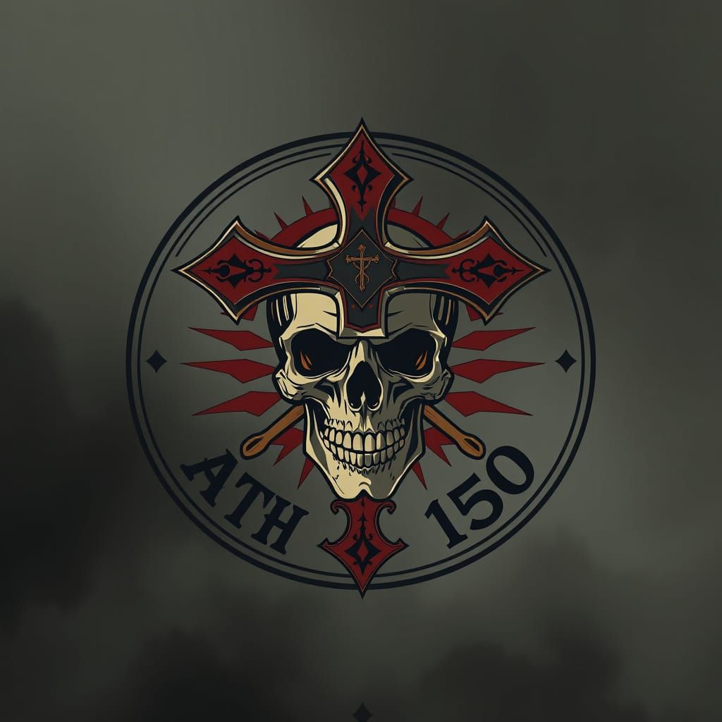 Orthodox Cross and Skull Emblem in Tattoo Art Style