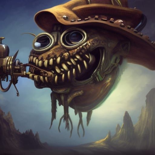 Steampunk Hat Creature with Big Eyes