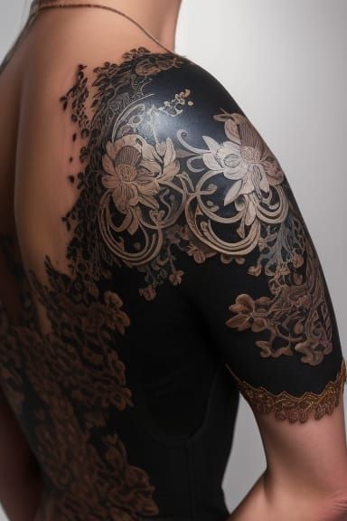 Ornate Floral Tattoo in Blackwork Style