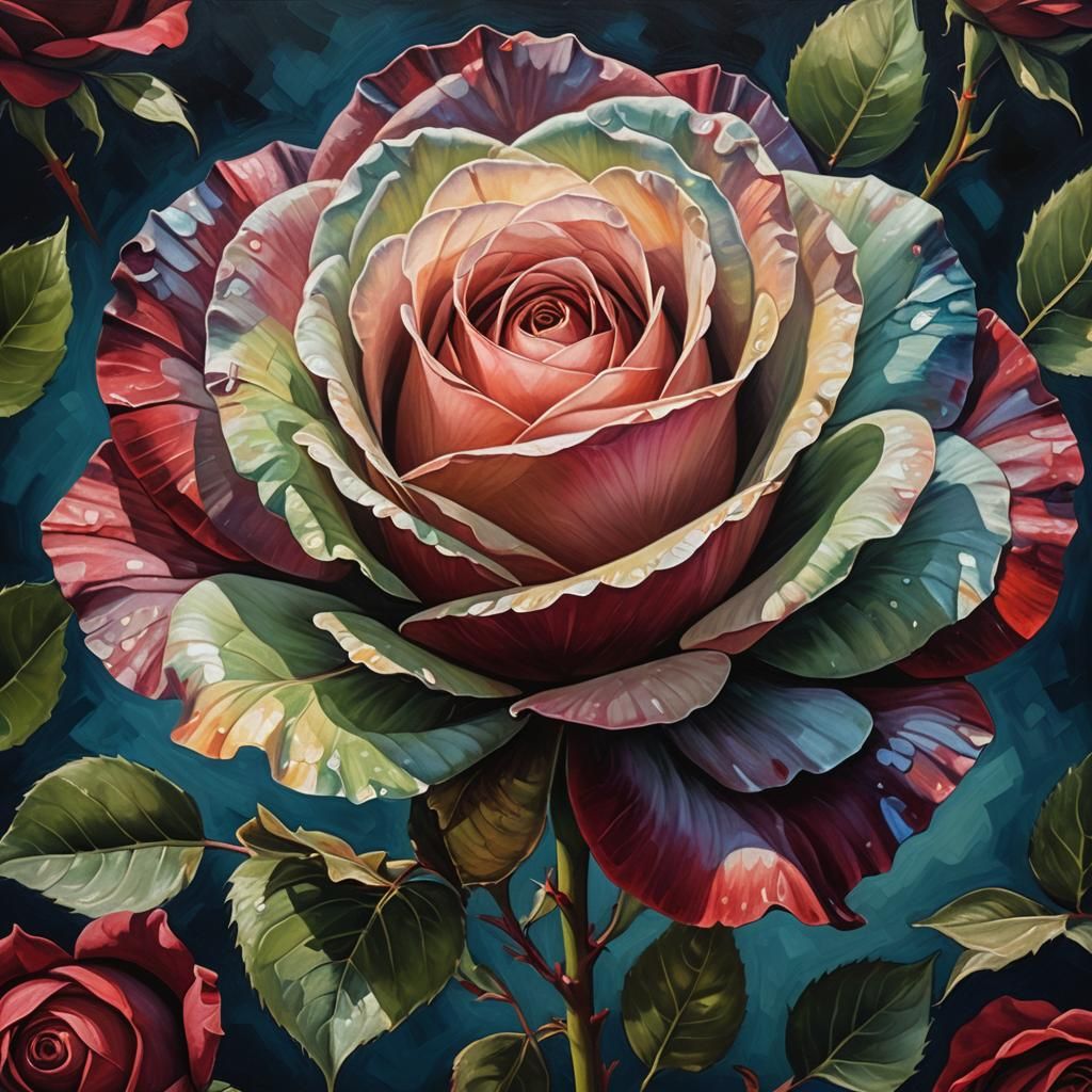 Single Rose Close-Up in Vibrant Oil Painting