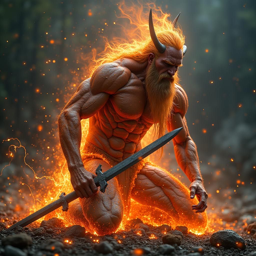 Disintegrating Fire God: Hyperrealistic Digital Art