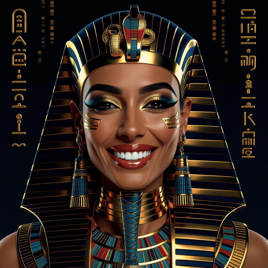Egyptian Queen with Golden Hieroglyphic Makeup