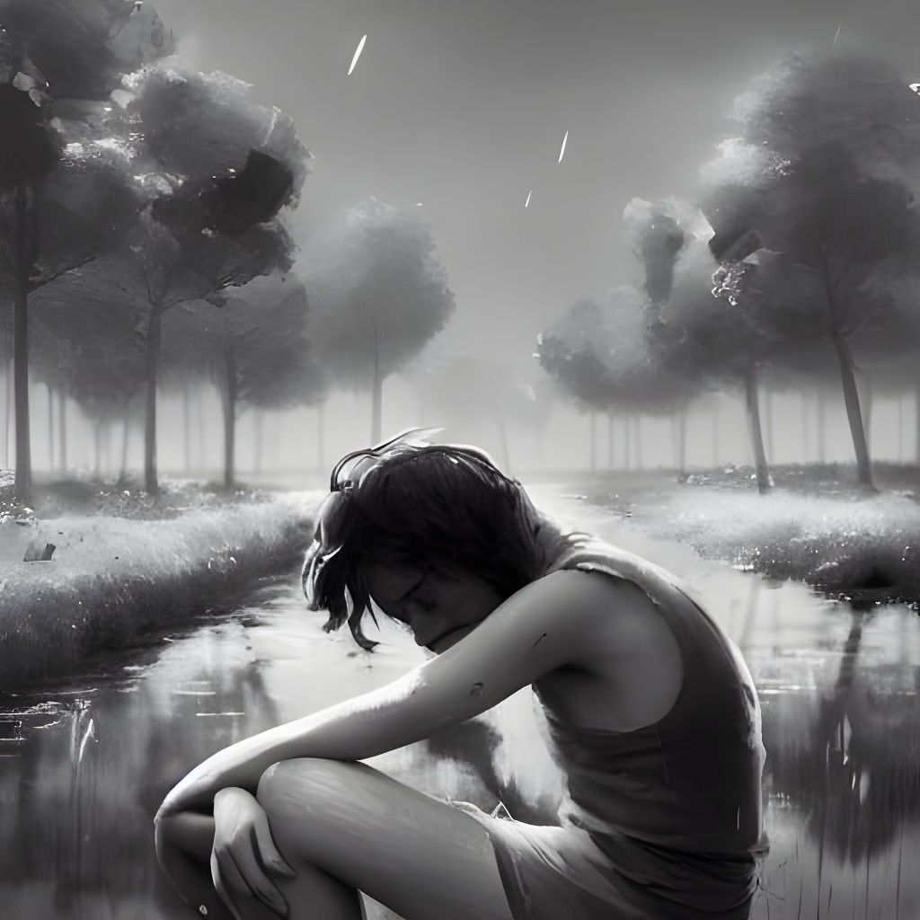 Depressed Mood in Black and White Illustration