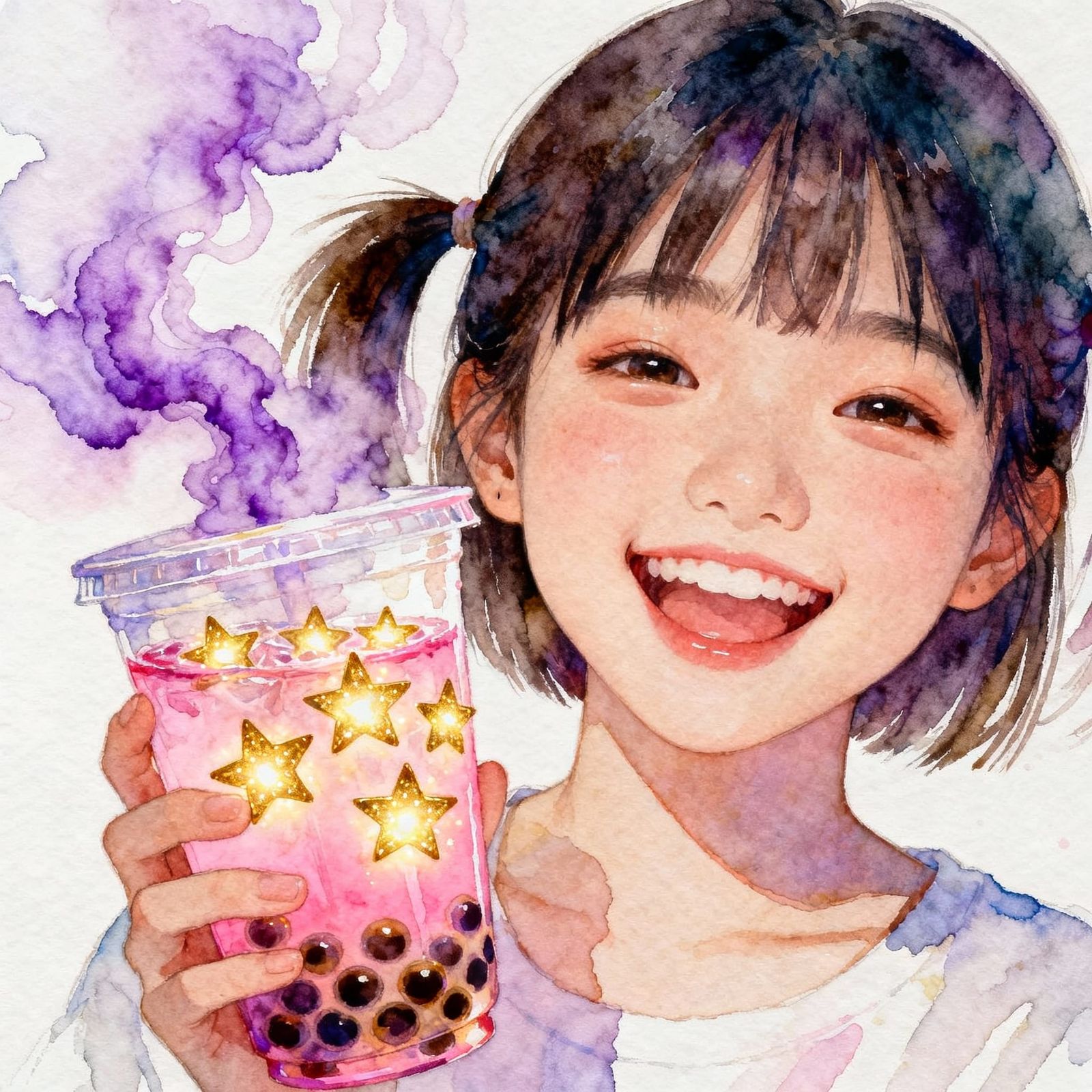 Boba Tumbler with Star Pearls in Neon Watercolor Style