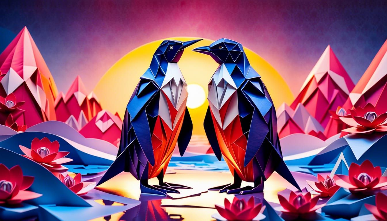Origami Penguin Sunrise: Thai Paper Art