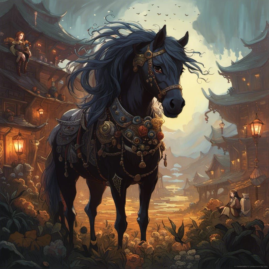 Pony Centaur Portrait in Dark Fantasy Style