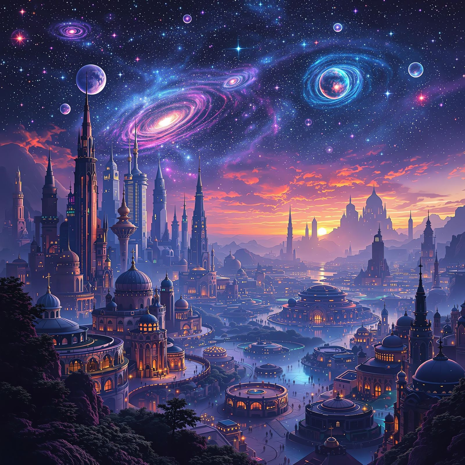 Utopian Cityscape with Ethereal Beings in a Sci-Fi Dreamworl...