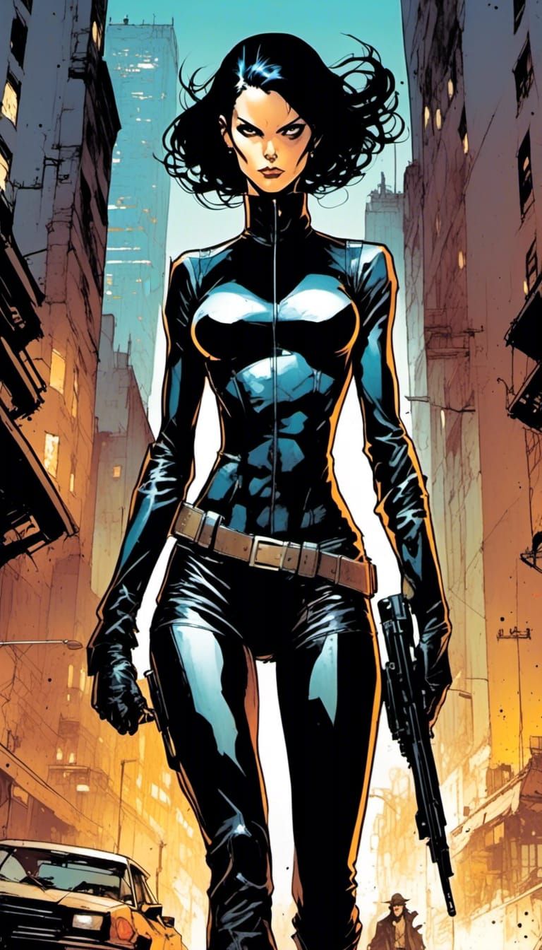 Female Super Spy in Dystopian City Comic Art