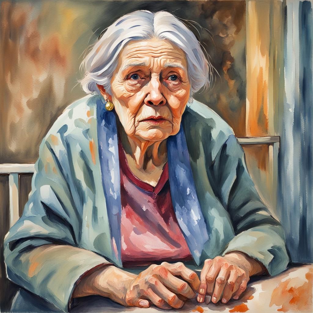 PTSD-stricken Woman in Gouache Impressionist Style