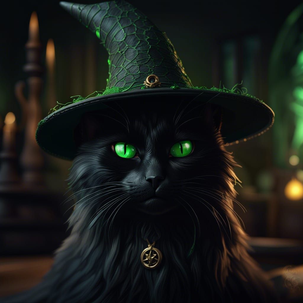 Whimsical Witch Cat in Detailed Matte Painting