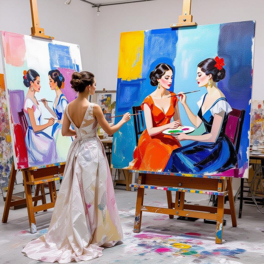 Recursive Gouache Painting in Style of Hockney