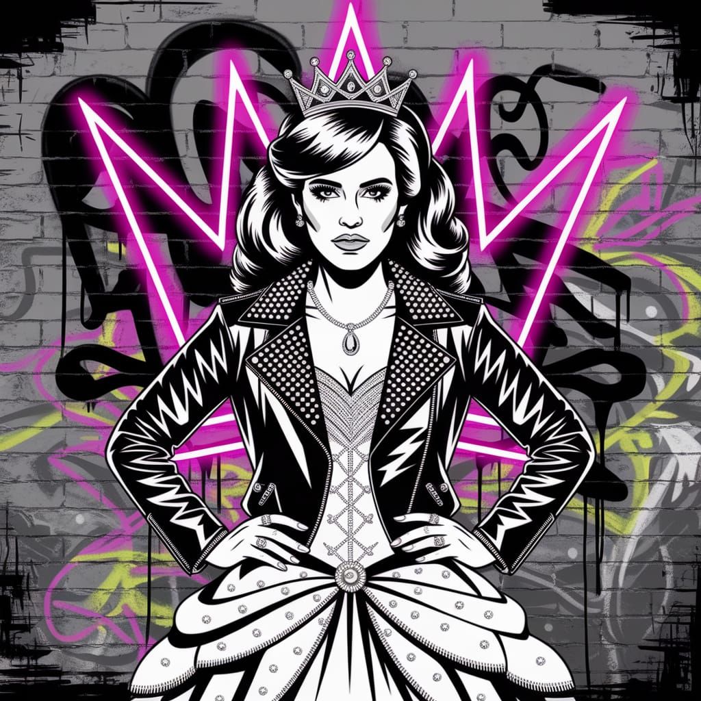 Punk Rock Princess with Neon Crown Graffiti