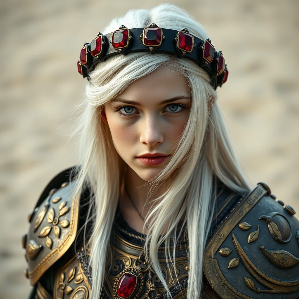 Medieval Queen in Elaborate Armor, a Regal and Powerful Warr...