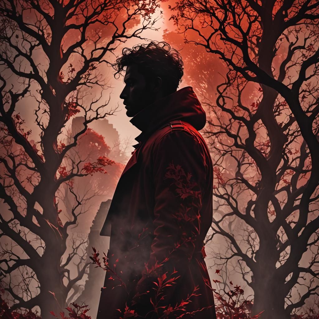 Abstract Silhouette Art: Man in Red, Detailed HDR