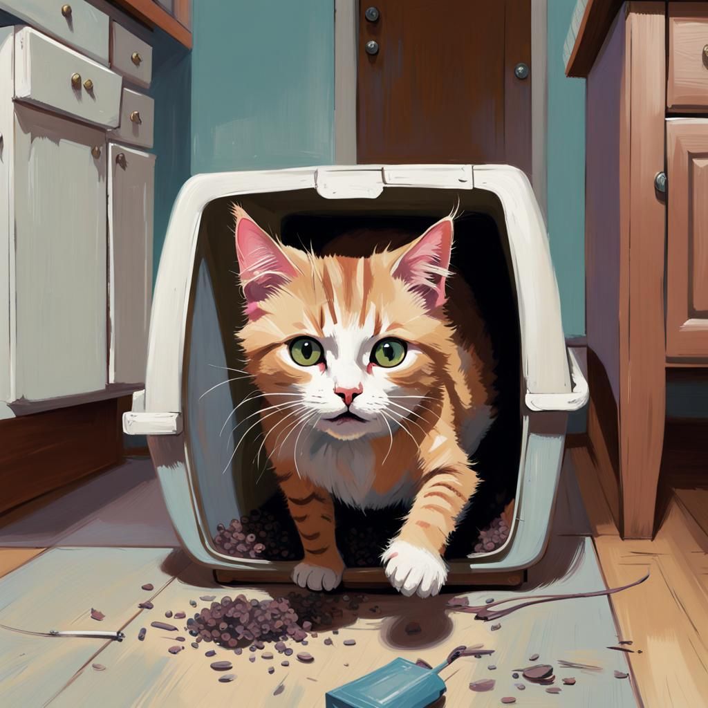 Cat Leaping from Litter Box: Digital Art