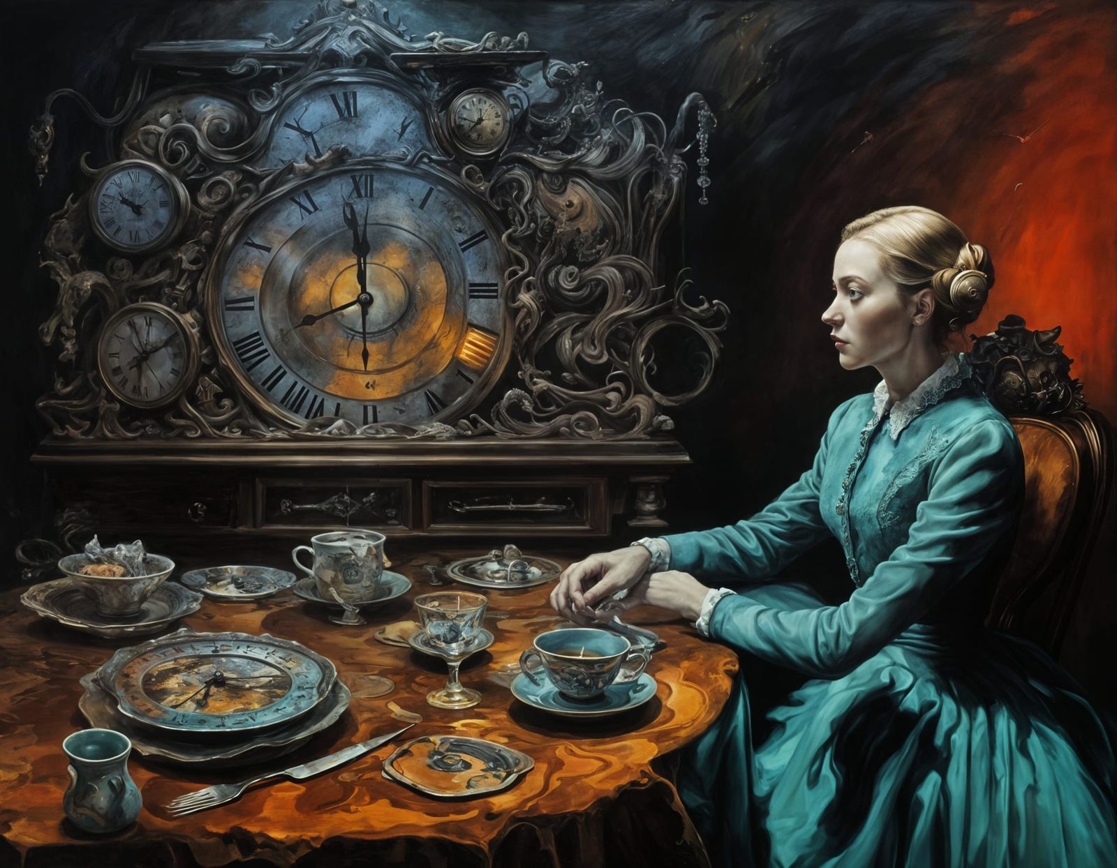 Surreal Clocks Melt on Table