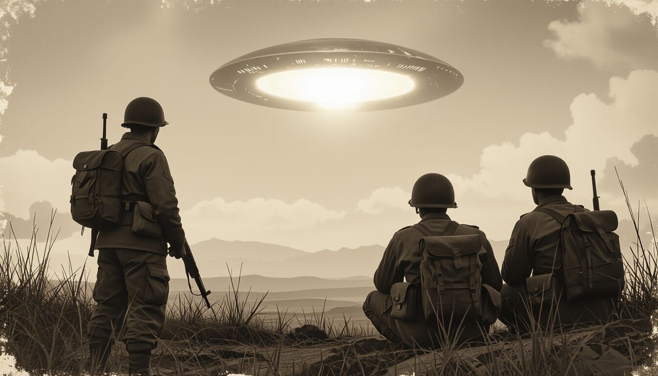 Vintage Photo of Soldiers Witnessing UFO in 1940s