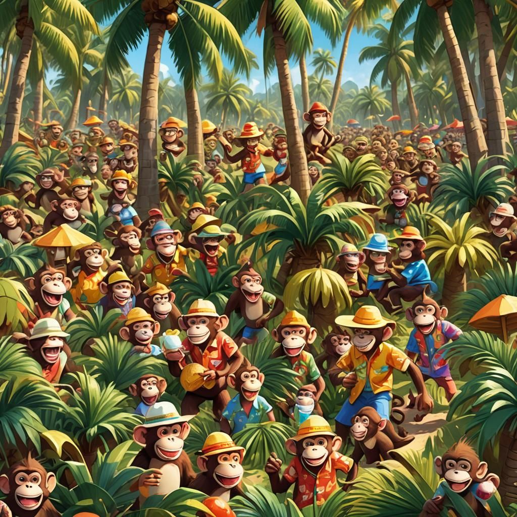 Monkeys' Coconut Party: 3D Cartoon in Pixar Style