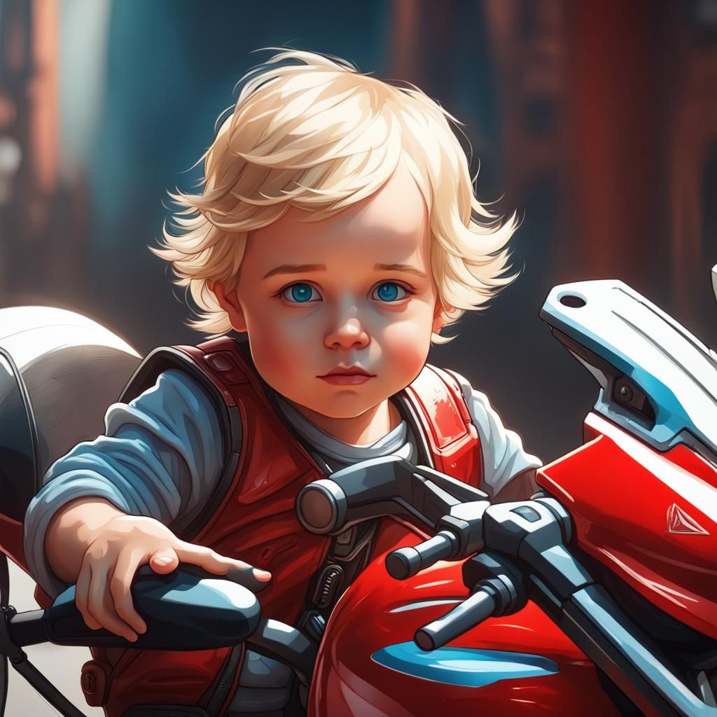Baby Boy's Motorcycle Art: Hyperdetailed Digital Portrait