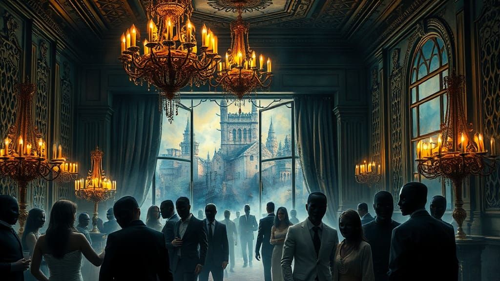 Ethereal Masquerade Ball in Gothic Art Deco Style