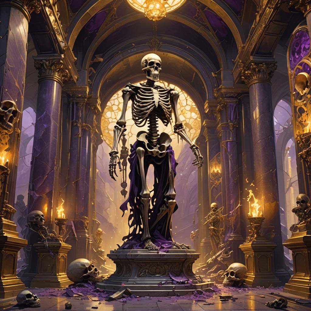 Skeletons and Skulls in a Dimly Lit Chamber
