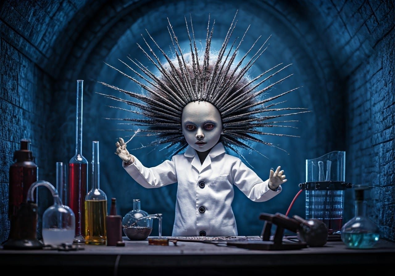 Mad Scientist Doll in Eerie Lab
