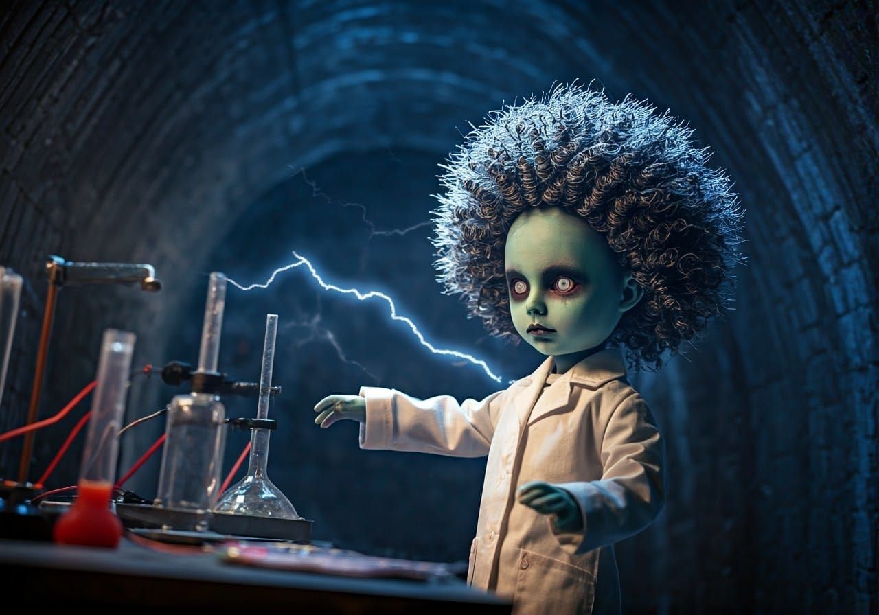 Mad Scientist Doll in Dark Lab, Axial Chromatic Aberration