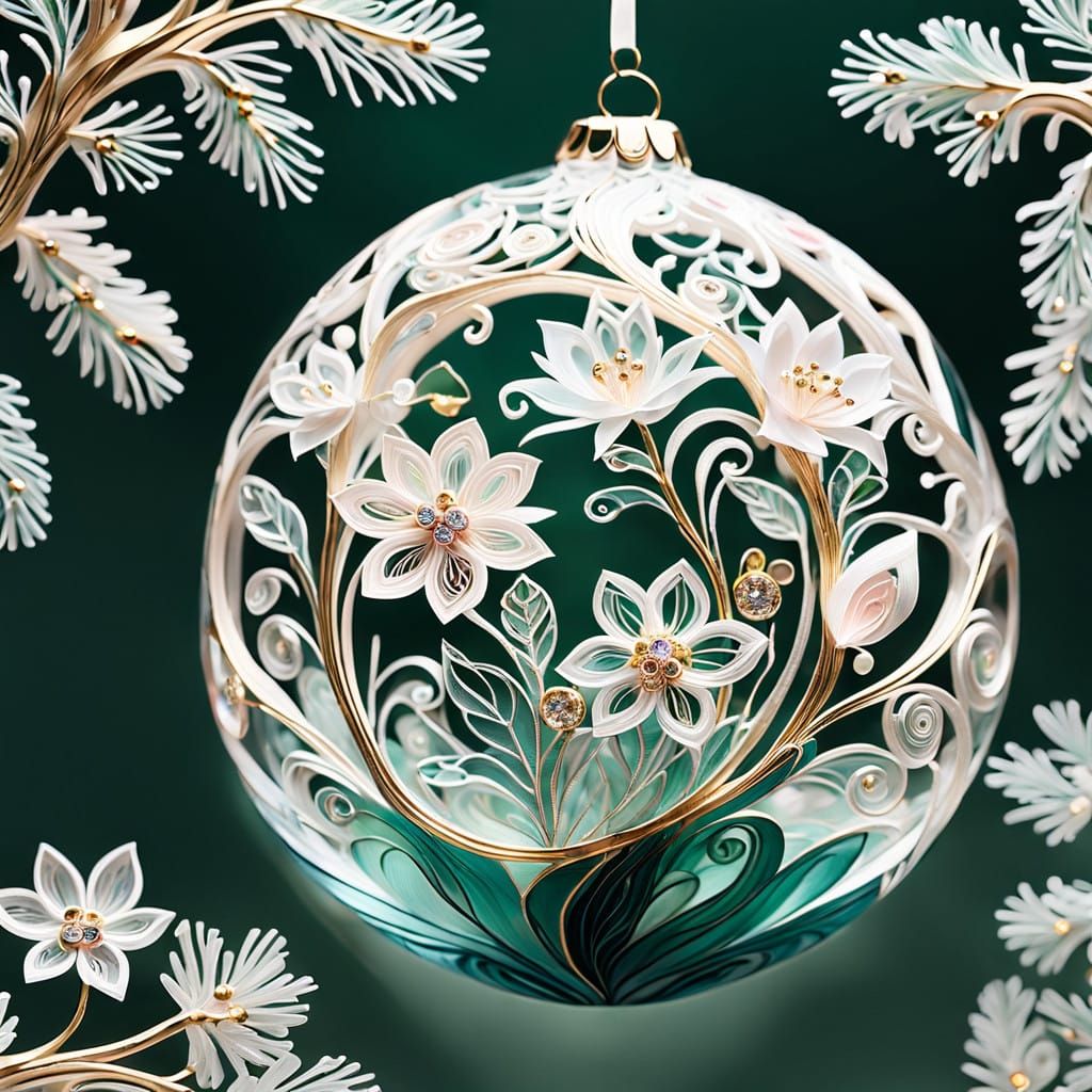 Crystal Christmas Ornament with Pastel Petals and Filigree