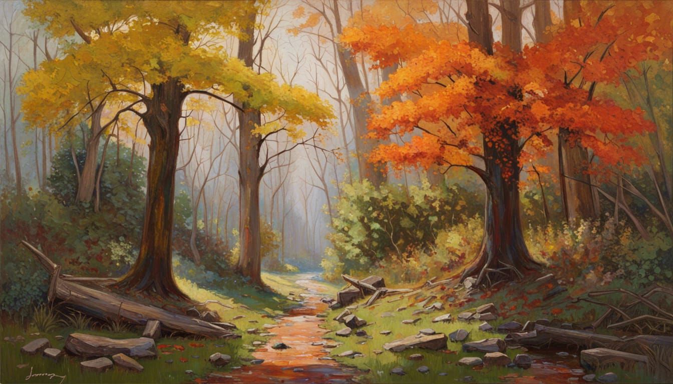 Four Seasons Oil Painting with Dripping Paint