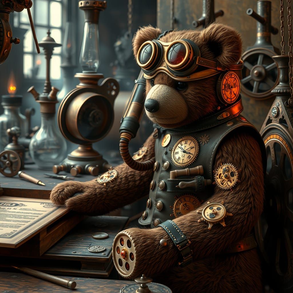"Steampunk Teddy Bear Inventor"