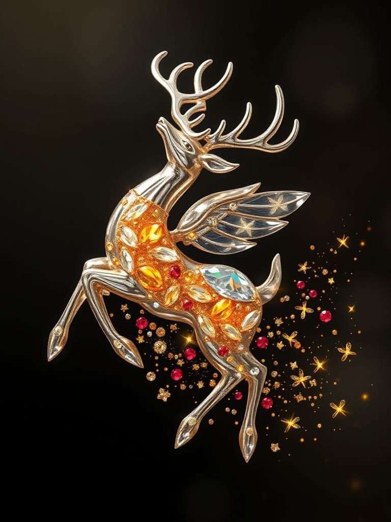 Soaring Deer Brooch with Crystal and Silver