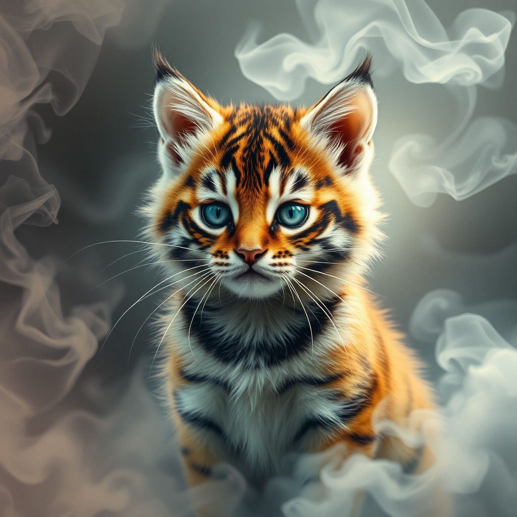 Cat to Tiger Transformation in Dreamlike Double Exposure