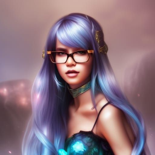 Colorful Woman with Blue Hair, Digital Illustration