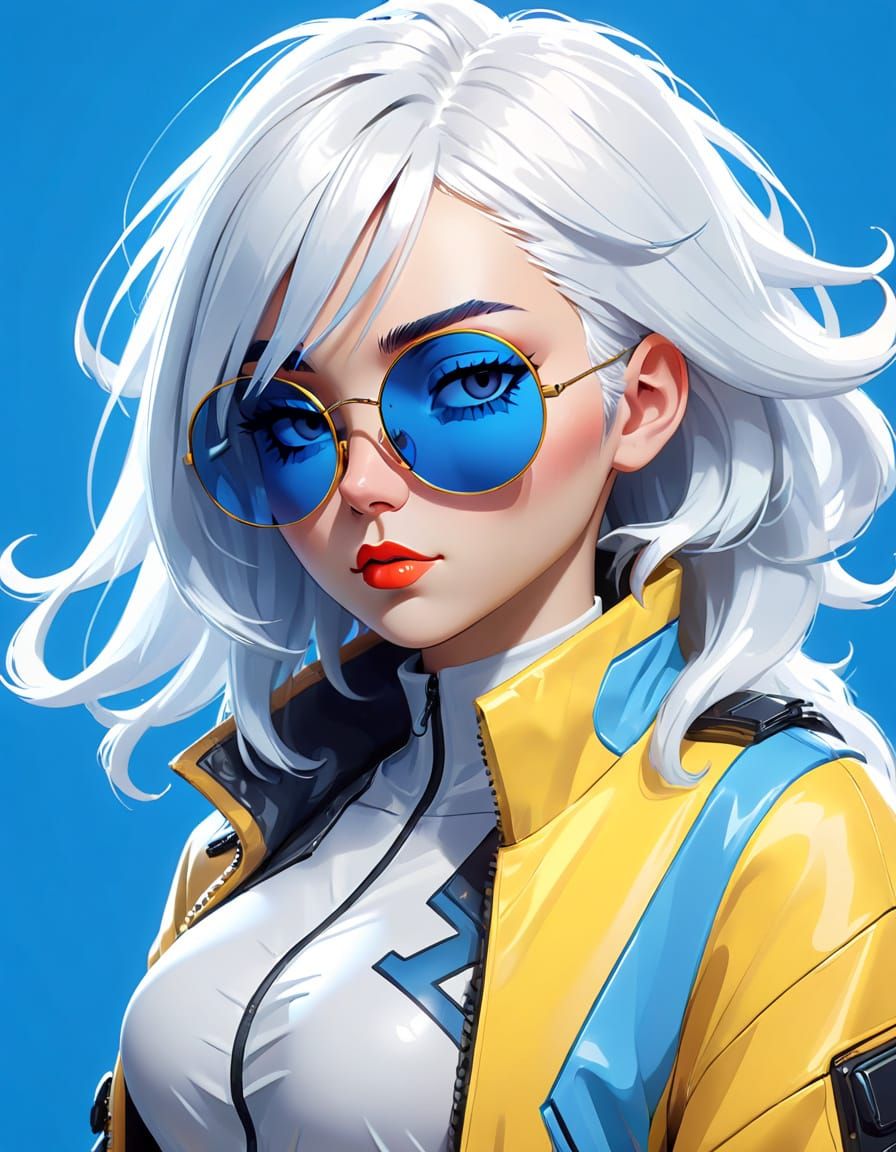 Retro-Futuristic Anime Woman in Yellow Jacket
