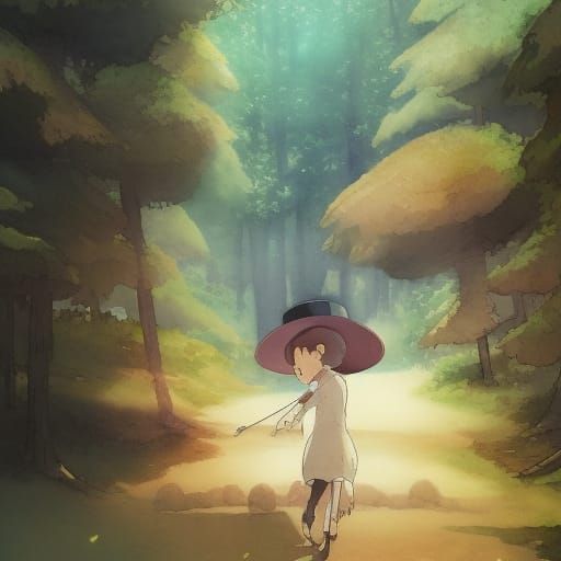 Top Hat Watercolor Storybook Illustration in Anime Style