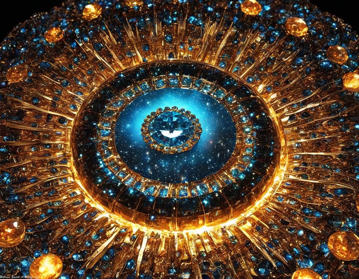 Cosmic Golden Wheel Ophanims Sparkling with Eyes