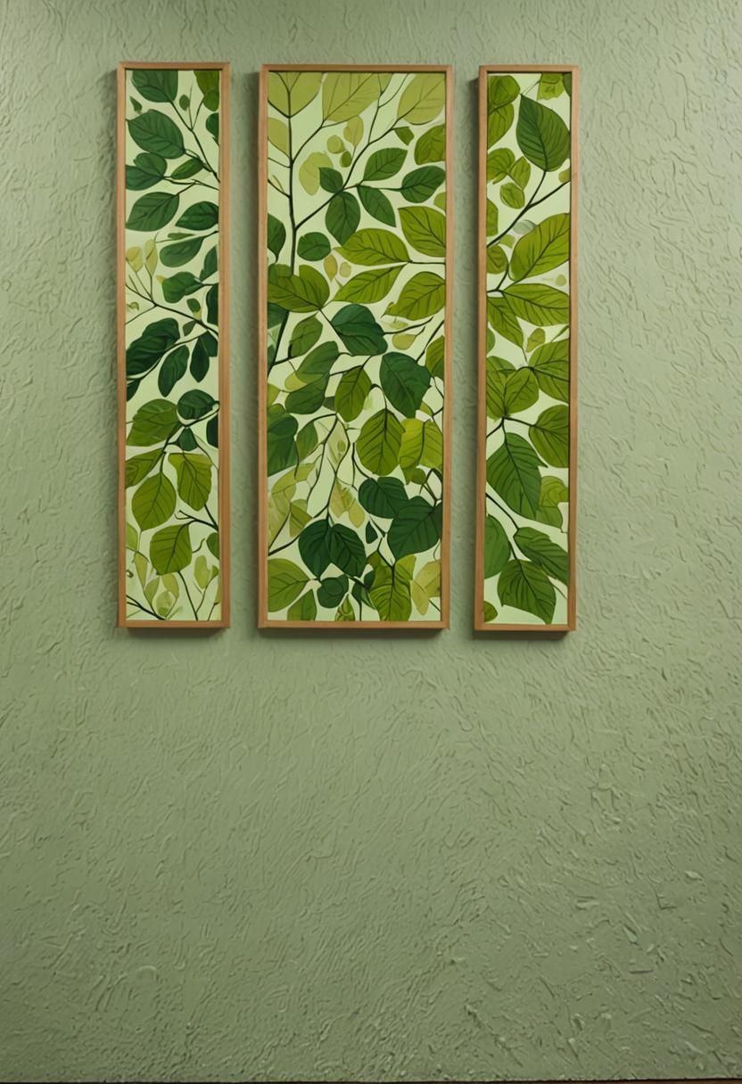 Abstract Leaves Triptych on Green Wall